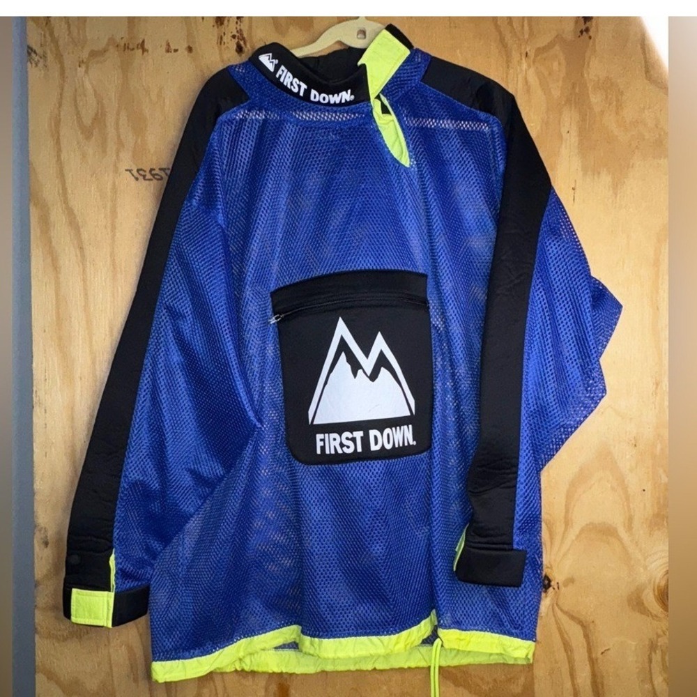 First Down Mesh Pullover Windbreaker Jacket Blue Neon Trim Y2K Streetwear